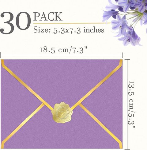 26 Pack 5x7 Gold Envelopes 4x6 Assorted Colored Envelopes with Blank Cards, 250G Pearl A7 A6 Envelopes with Gold Foil V Flap for Invitations Business Mailing, Colorful Envelopes for Wedding in Saudi Arabia