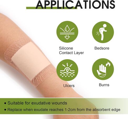 Silicone Foam Dressing with Adhesive Border (4" x 4", Pack of 10) – Waterproof Wound Dressing Bandage with High Absorbency, Cushioning & Protection, Self-Adhesive Silicone Foam Pad for Wound Care in Saudi Arabia
