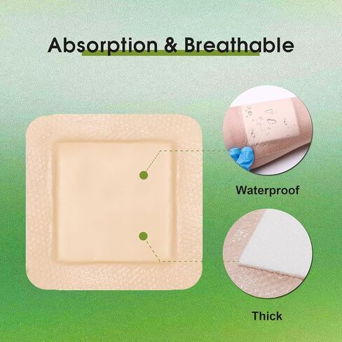 Silicone Foam Dressing with Adhesive Border (4" x 4", Pack of 10) – Waterproof Wound Dressing Bandage with High Absorbency, Cushioning & Protection, Self-Adhesive Silicone Foam Pad for Wound Care in Saudi Arabia