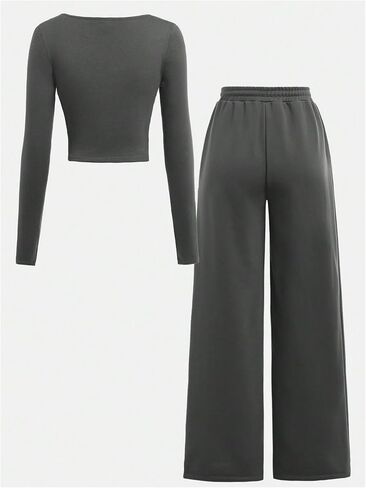 OYOANGLE Girl's 2 Piece Outfit Long Sleeve Square Neck Top and Sweatpants Set Tracksuits in Saudi Arabia