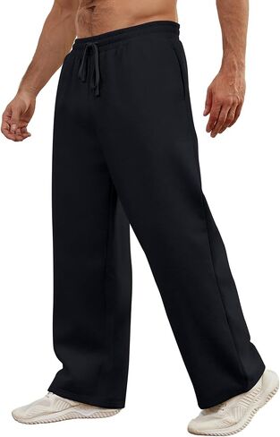 Mens Baggy Sweatpants Open Bottom Fleece Workout Casual Joggers Elastic Waist Drawstring Wide Leg Pants with Pockets in Saudi Arabia