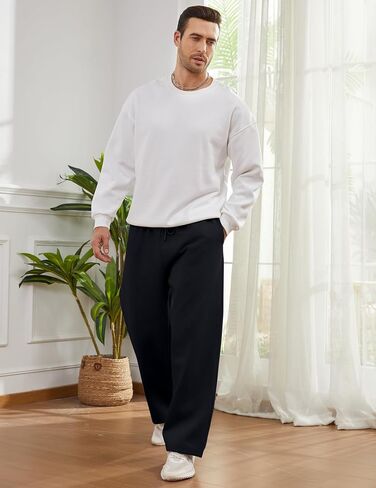 Mens Baggy Sweatpants Open Bottom Fleece Workout Casual Joggers Elastic Waist Drawstring Wide Leg Pants with Pockets in Saudi Arabia