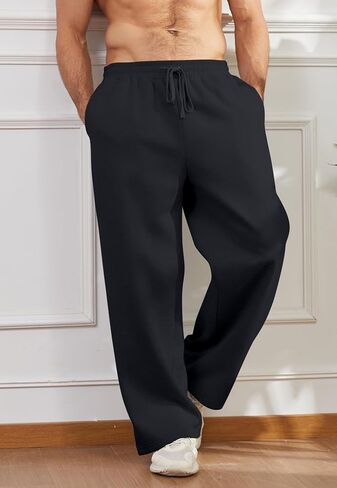 Mens Baggy Sweatpants Open Bottom Fleece Workout Casual Joggers Elastic Waist Drawstring Wide Leg Pants with Pockets in Saudi Arabia