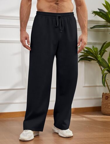 Mens Baggy Sweatpants Open Bottom Fleece Workout Casual Joggers Elastic Waist Drawstring Wide Leg Pants with Pockets in Saudi Arabia
