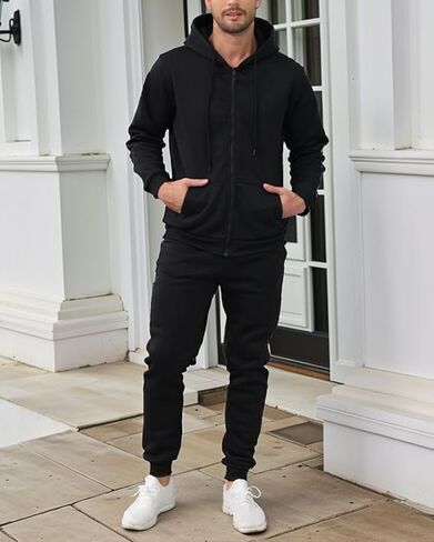Men’s 4-Piece Fleece Zip Hoodie & Jogger Sets- 2 Full Sets Jogging Suits Sets Full Zip Hoodie and Pants Track Suits in Saudi Arabia