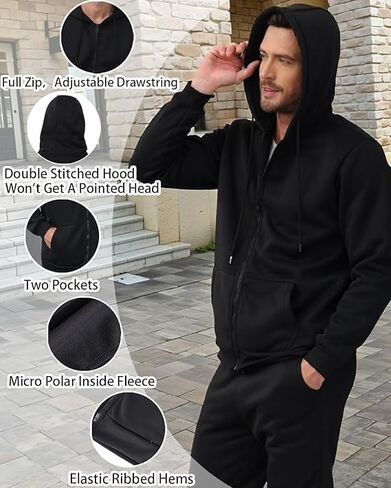 Men’s 4-Piece Fleece Zip Hoodie & Jogger Sets- 2 Full Sets Jogging Suits Sets Full Zip Hoodie and Pants Track Suits in Saudi Arabia