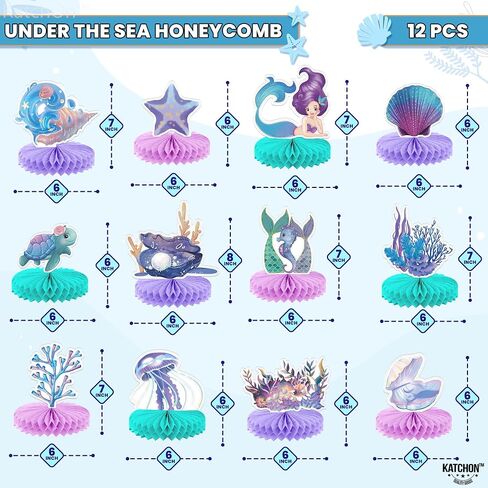 KatchOn, Mermaid Party Centerpieces - 7x6 Inch, Pack of 12 | Mermaid Centerpieces for Birthday Party | Under The Sea Party Decorations | Mermaid Table Decorations | Mermaid Birthday Table Decorations in Saudi Arabia