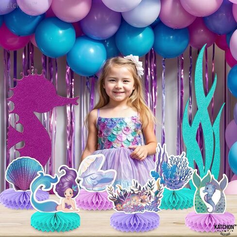 KatchOn, Mermaid Party Centerpieces - 7x6 Inch, Pack of 12 | Mermaid Centerpieces for Birthday Party | Under The Sea Party Decorations | Mermaid Table Decorations | Mermaid Birthday Table Decorations in Saudi Arabia