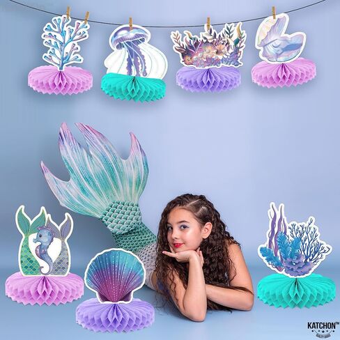 KatchOn, Mermaid Party Centerpieces - 7x6 Inch, Pack of 12 | Mermaid Centerpieces for Birthday Party | Under The Sea Party Decorations | Mermaid Table Decorations | Mermaid Birthday Table Decorations in Saudi Arabia