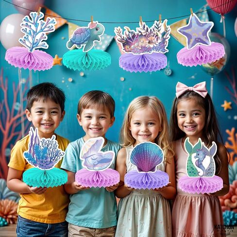 KatchOn, Mermaid Party Centerpieces - 7x6 Inch, Pack of 12 | Mermaid Centerpieces for Birthday Party | Under The Sea Party Decorations | Mermaid Table Decorations | Mermaid Birthday Table Decorations in Saudi Arabia