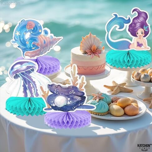 KatchOn, Mermaid Party Centerpieces - 7x6 Inch, Pack of 12 | Mermaid Centerpieces for Birthday Party | Under The Sea Party Decorations | Mermaid Table Decorations | Mermaid Birthday Table Decorations in Saudi Arabia