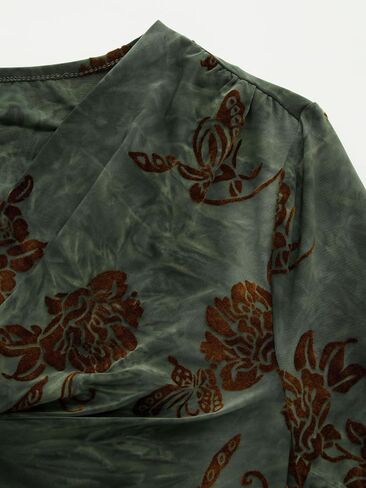 CIDER Long Sleeve Shirts for Women Floral Print Asymmetrical Neck Ruched Blouse Trendy Knit Top Women in Saudi Arabia