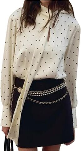 Satin Print Polka Dots Bow Women Shirt White Long Sleeve Blouses Female Autumn Slim Casual Streetwear in Saudi Arabia