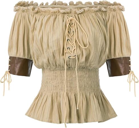 Women Renaissance Off Shoulder Blouse Smocked Waist Pirate Shirt Peplum Tops Medieval Shirt Summer Boho Top in Saudi Arabia