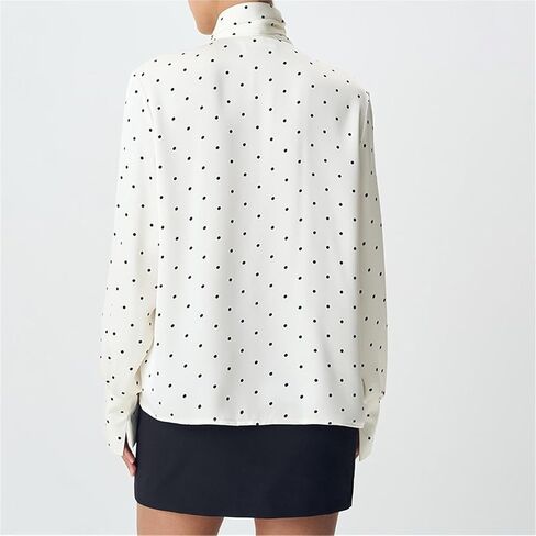 Satin Print Polka Dots Bow Women Shirt White Long Sleeve Blouses Female Autumn Slim Casual Streetwear in Saudi Arabia