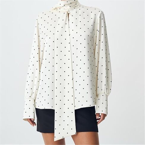 Satin Print Polka Dots Bow Women Shirt White Long Sleeve Blouses Female Autumn Slim Casual Streetwear in Saudi Arabia