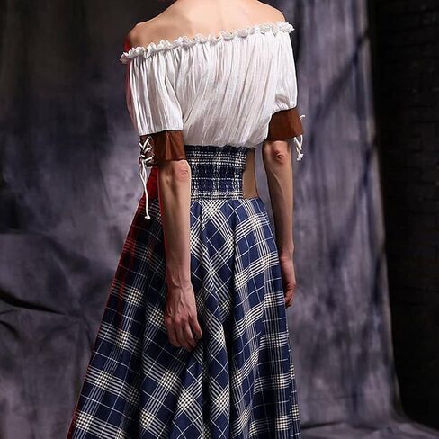 Women Renaissance Off Shoulder Blouse Smocked Waist Pirate Shirt Peplum Tops Medieval Shirt Summer Boho Top in Saudi Arabia