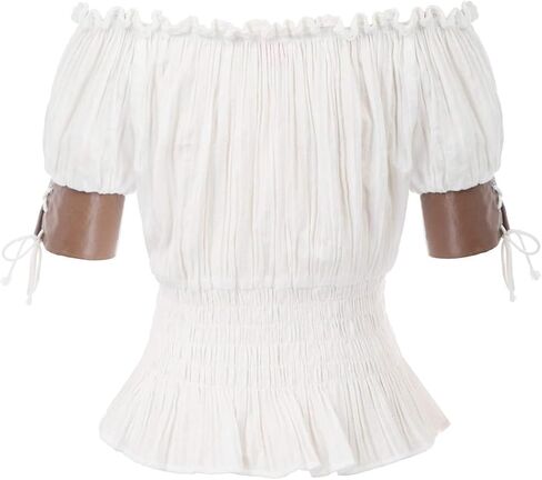 Women Renaissance Off Shoulder Blouse Smocked Waist Pirate Shirt Peplum Tops Medieval Shirt Summer Boho Top in Saudi Arabia