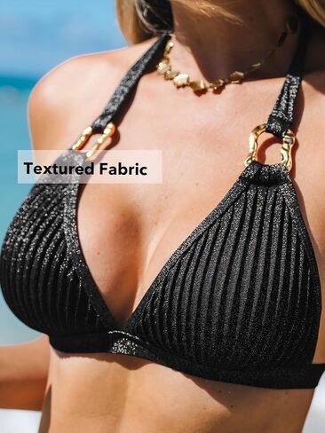 CUPSHE Women's Two Piece Bikini Sets V Neck Bathing Suits Textured Halter Side Shirred Back Hook Adjustable Straps in Saudi Arabia