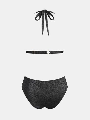 CUPSHE Women's Two Piece Bikini Sets V Neck Bathing Suits Textured Halter Side Shirred Back Hook Adjustable Straps in Saudi Arabia
