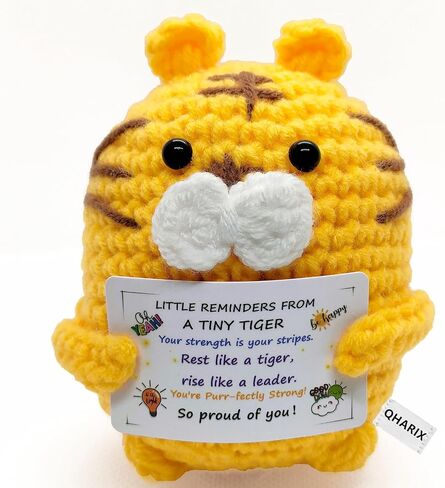 Mini Positive Crochet Animals Tiger Gift, Cute Emotional Inspirational Gift for Women Men Teens, Uplifting Funny Desk Decor for Office Home, Appreciation Birthday Graduation Present in Saudi Arabia