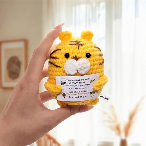 Mini Positive Crochet Animals Tiger Gift, Cute Emotional Inspirational Gift for Women Men Teens, Uplifting Funny Desk Decor for Office Home, Appreciation Birthday Graduation Present in Saudi Arabia