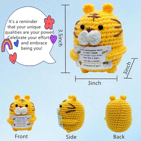 Mini Positive Crochet Animals Tiger Gift, Cute Emotional Inspirational Gift for Women Men Teens, Uplifting Funny Desk Decor for Office Home, Appreciation Birthday Graduation Present in Saudi Arabia