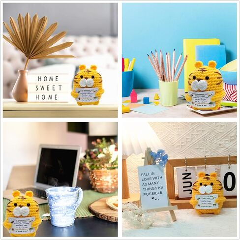 Mini Positive Crochet Animals Tiger Gift, Cute Emotional Inspirational Gift for Women Men Teens, Uplifting Funny Desk Decor for Office Home, Appreciation Birthday Graduation Present in Saudi Arabia