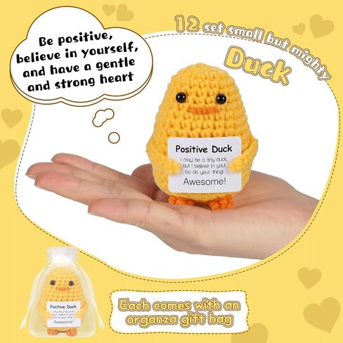 12Pcs Positive Crochet Duck Motivational Handmade Knitted Doll with Card Mini Emotional Support Gifts Inspirational Funny Crochet Present for Women Men Friends Birthday Cute Duck Decor in Saudi Arabia