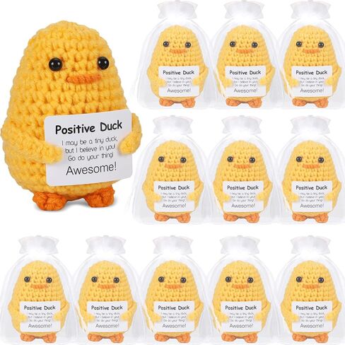12Pcs Positive Crochet Duck Motivational Handmade Knitted Doll with Card Mini Emotional Support Gifts Inspirational Funny Crochet Present for Women Men Friends Birthday Cute Duck Decor in Saudi Arabia