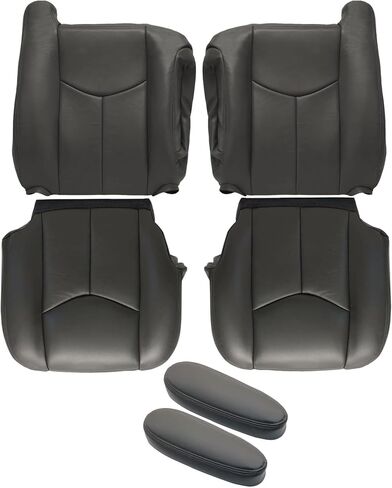 GXARTS Driver and Passenger Side Bottom and Top Lean Back Leather Seat Cover and Armrest Seat Cover Med Tan #522/52i Fit for Chevy Silverado Tahoe Suburban Avalanche GMC Sierra Yukon 2003-2007 in Saudi Arabia