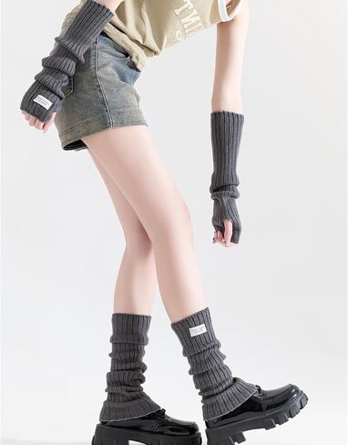 DUNKOING إمرأة Y2K تدفئة الذراع والساق محبوك لوليتا بدون أصابع أكمام أذرع تبريد هاراجوكو جوارب طويلة للفتيات in Kuwait