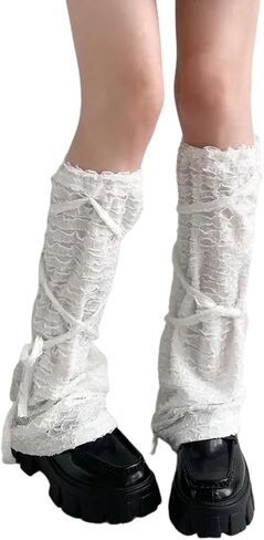 Leoparts Lolita Lace Leg Warmers for Women Y2K Knee High Pleated Lace-up Leg Sleeve Socks Thin Ruffled Mesh Leg Covers in Kuwait