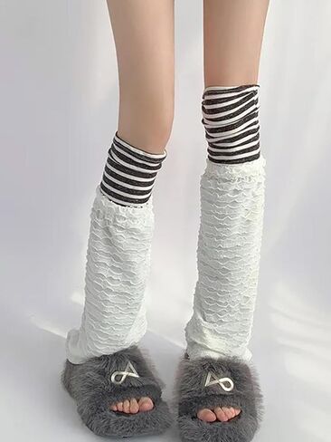 Leoparts Lolita Lace Leg Warmers for Women Y2K Knee High Pleated Lace-up Leg Sleeve Socks Thin Ruffled Mesh Leg Covers in Kuwait
