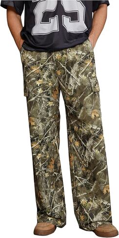 Men's Camo Cargo Pants Y2K Wide Leg Stacked Baggy Camouflage Jogging Pants Streetwear in Saudi Arabia