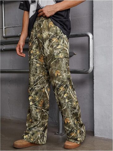 Men's Camo Cargo Pants Y2K Wide Leg Stacked Baggy Camouflage Jogging Pants Streetwear in Saudi Arabia