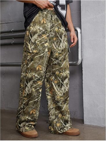 Men's Camo Cargo Pants Y2K Wide Leg Stacked Baggy Camouflage Jogging Pants Streetwear in Saudi Arabia