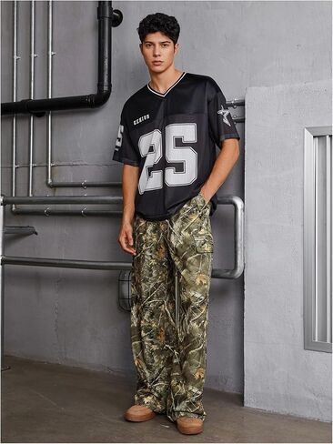Men's Camo Cargo Pants Y2K Wide Leg Stacked Baggy Camouflage Jogging Pants Streetwear in Saudi Arabia