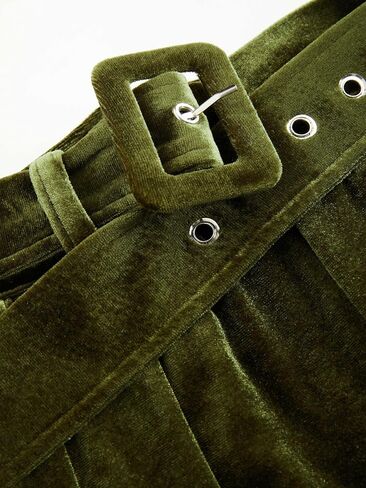CIDER Velvet Mid Waist Pocket Wide Leg Trousers with Belt in Saudi Arabia