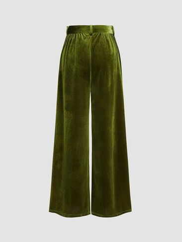 CIDER Velvet Mid Waist Pocket Wide Leg Trousers with Belt in Saudi Arabia
