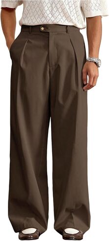 Men's Pleated Baggy Dress Pants High Waisted Wide Leg Pants Casual Work Trousers with Pockets Slacks for Men in Saudi Arabia