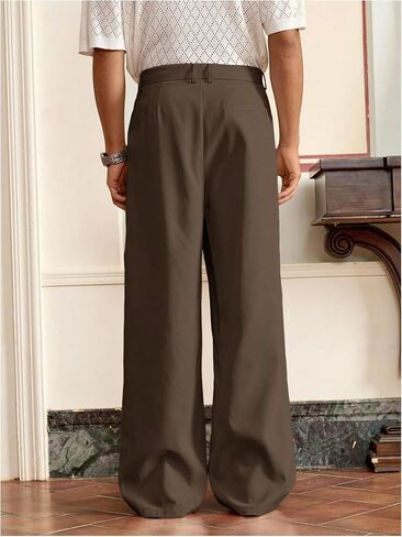 Men's Pleated Baggy Dress Pants High Waisted Wide Leg Pants Casual Work Trousers with Pockets Slacks for Men in Saudi Arabia