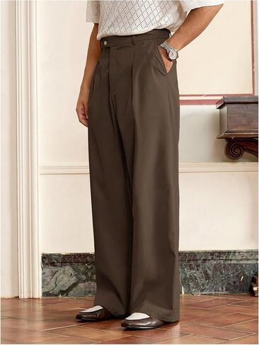 Men's Pleated Baggy Dress Pants High Waisted Wide Leg Pants Casual Work Trousers with Pockets Slacks for Men in Saudi Arabia