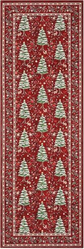 GarveeHome Red Christmas Floor Kitchen Runner Rug 2.5x8 Non Slip Washable Stain Resistant Christmas Tree Animals Print Holiday Decor Low-Pile Rugs for Hallway Bedroom with Rubber Back in Saudi Arabia