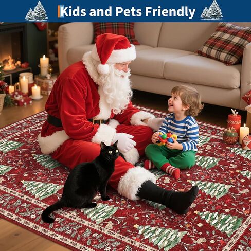 GarveeHome Red Christmas Floor Kitchen Runner Rug 2.5x8 Non Slip Washable Stain Resistant Christmas Tree Animals Print Holiday Decor Low-Pile Rugs for Hallway Bedroom with Rubber Back in Saudi Arabia