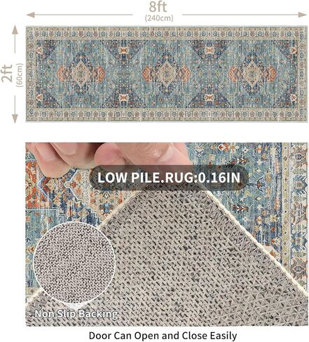 Enkor Runner Rugs for Hallway, 2.6x10.5 Washable Soft Non Slip Floor Rugs for Kitchen, Modern Mat for Living Room Bedroom Entryway Blue & White in Saudi Arabia