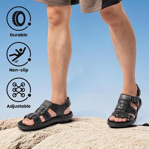Holy dove Men's Sandals Open Toe Leather Fisherman Sport Hiking Outdoor Casual Summer Sandals Shoes for Men in Kuwait