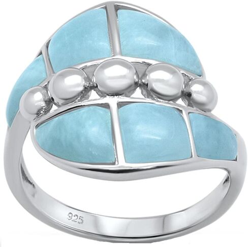 CloseoutWarehouse Natural Larimar Twin Beaded Design Ring Sterling Silver in Saudi Arabia