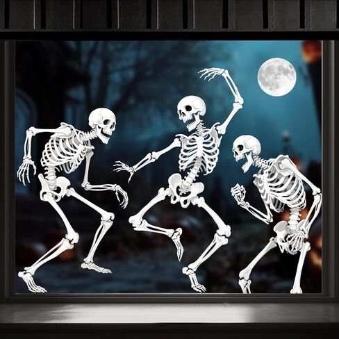 Whaline Extra Large Halloween Window Clings Dancing Skeleton Reusable Window Decals for Spooky Holiday Haunted House Home Office School Decor?3 Sheets in Saudi Arabia