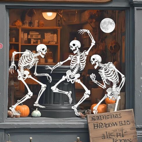 Whaline Extra Large Halloween Window Clings Dancing Skeleton Reusable Window Decals for Spooky Holiday Haunted House Home Office School Decor?3 Sheets in Saudi Arabia
